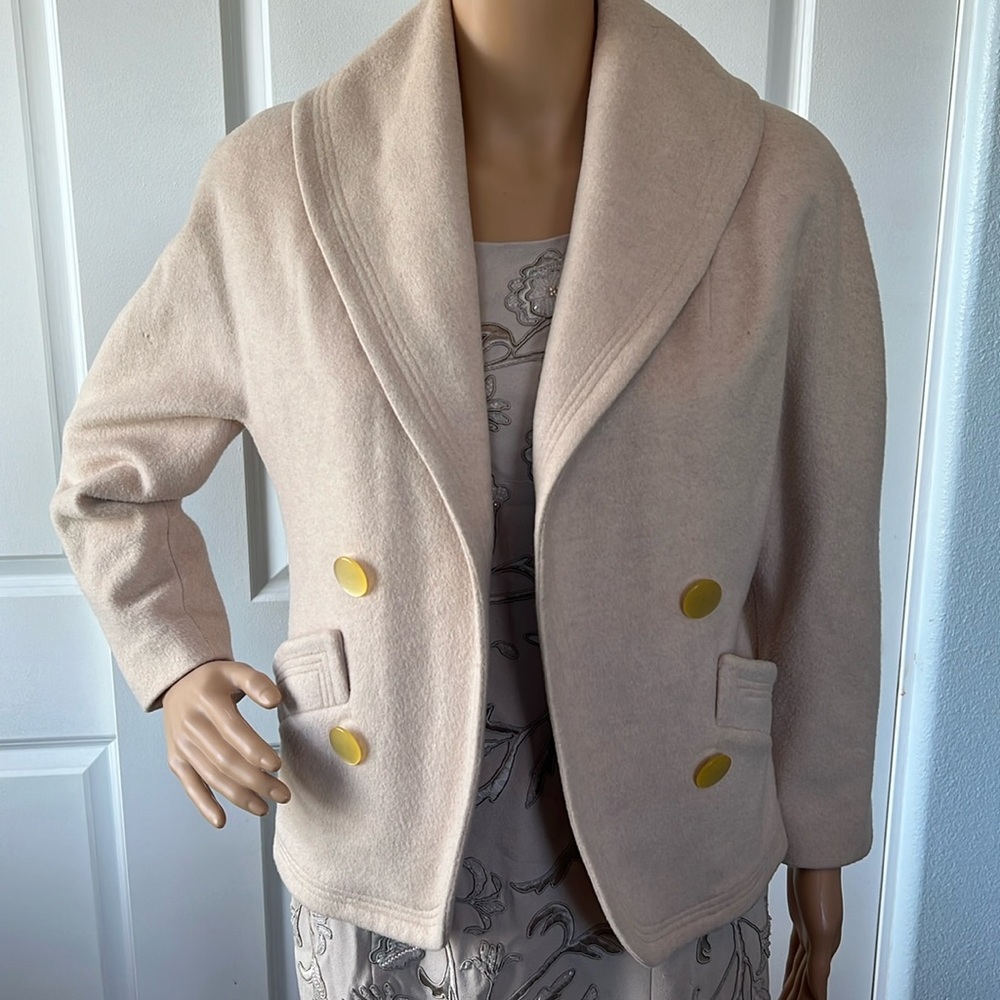 Vtg 1940s HOUSE OF NINE cream beige WOOL lined jacket coat S